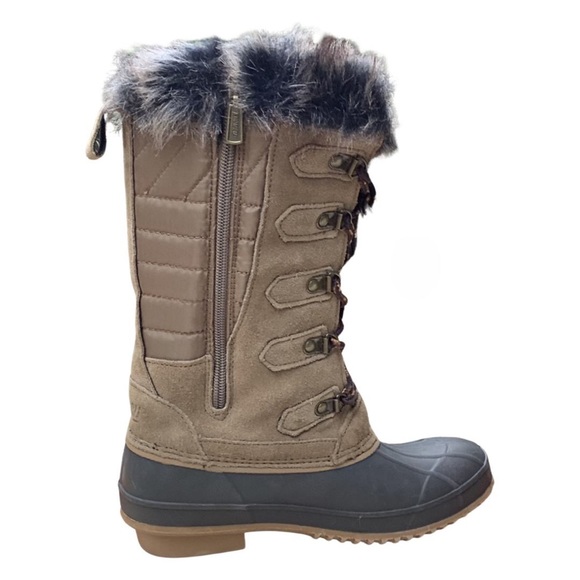 KHOMBU Lace Up Faux Fur Tan Brown Duck Winter Snow Boots, Size 6 - Picture 3 of 8